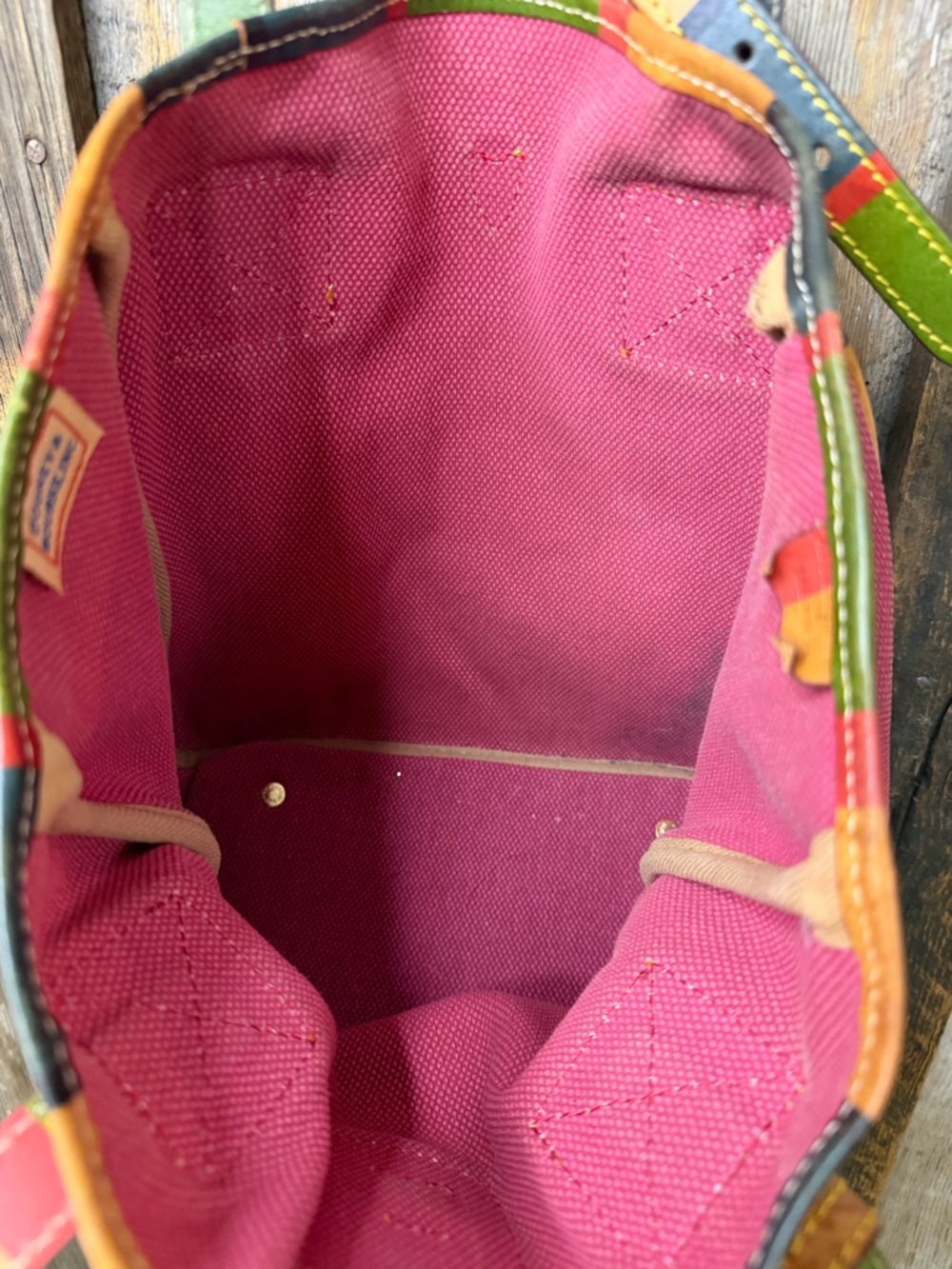 VTG Dooney & Bourke Pink Canvas Multicolor Leather Tote Shoulder Bag Y2K - Picture 9 of 15